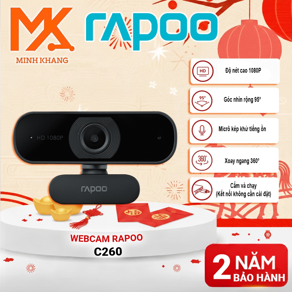 [Rapoo Chính Hãng] Webcam Rapoo C260 Full HD 1080p – Tự động lấy nét, Mic giảm ồn, Góc rộng 80°, Cắm
