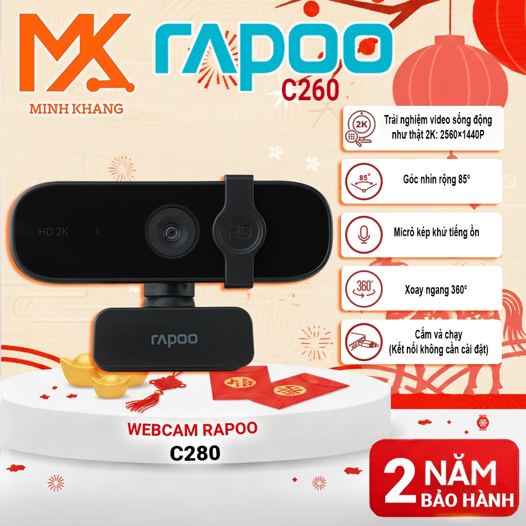 [Rapoo Chính Hãng] Webcam Rapoo C280 – Độ phân giải Full HD 1080P, Tự động lấy nét, Mic kép khử ồn, 