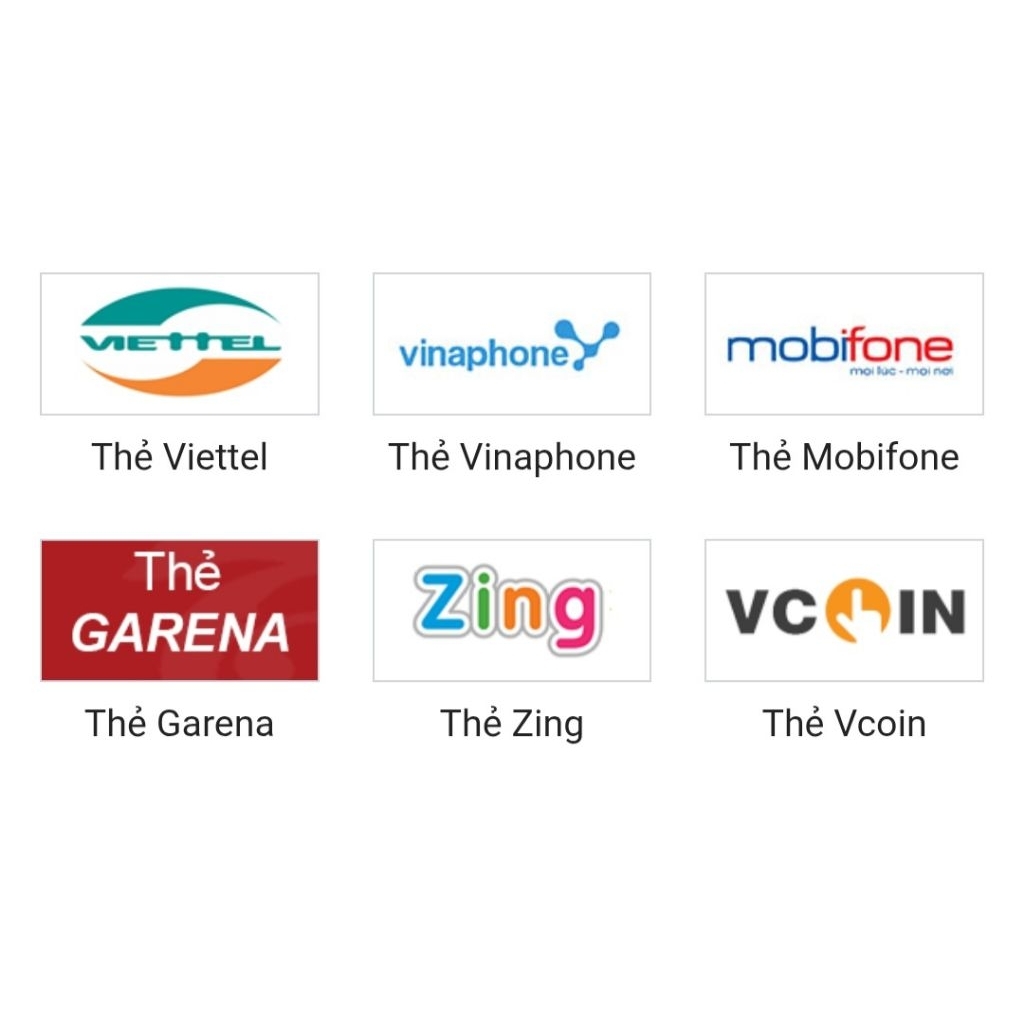 Thẻ Cào Viettel,Vinaphone,Garena,Zing