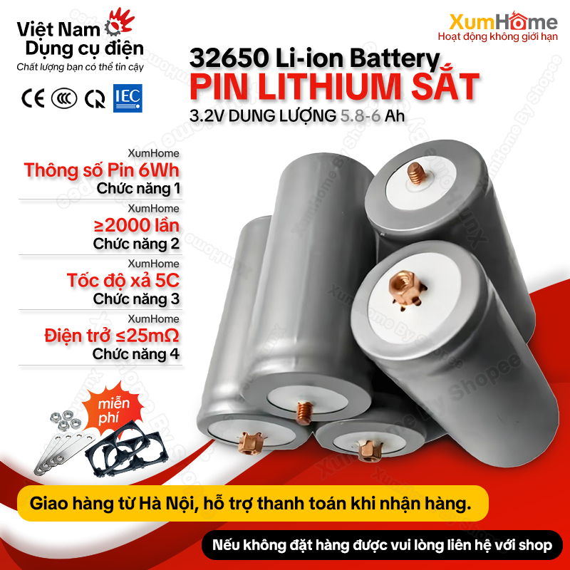Pin Lithium Phosphate (LiFePo4) hoàn toàn mới,chính hãng 100%,model 32650 3.2V 6000mAh,dòng điện cao