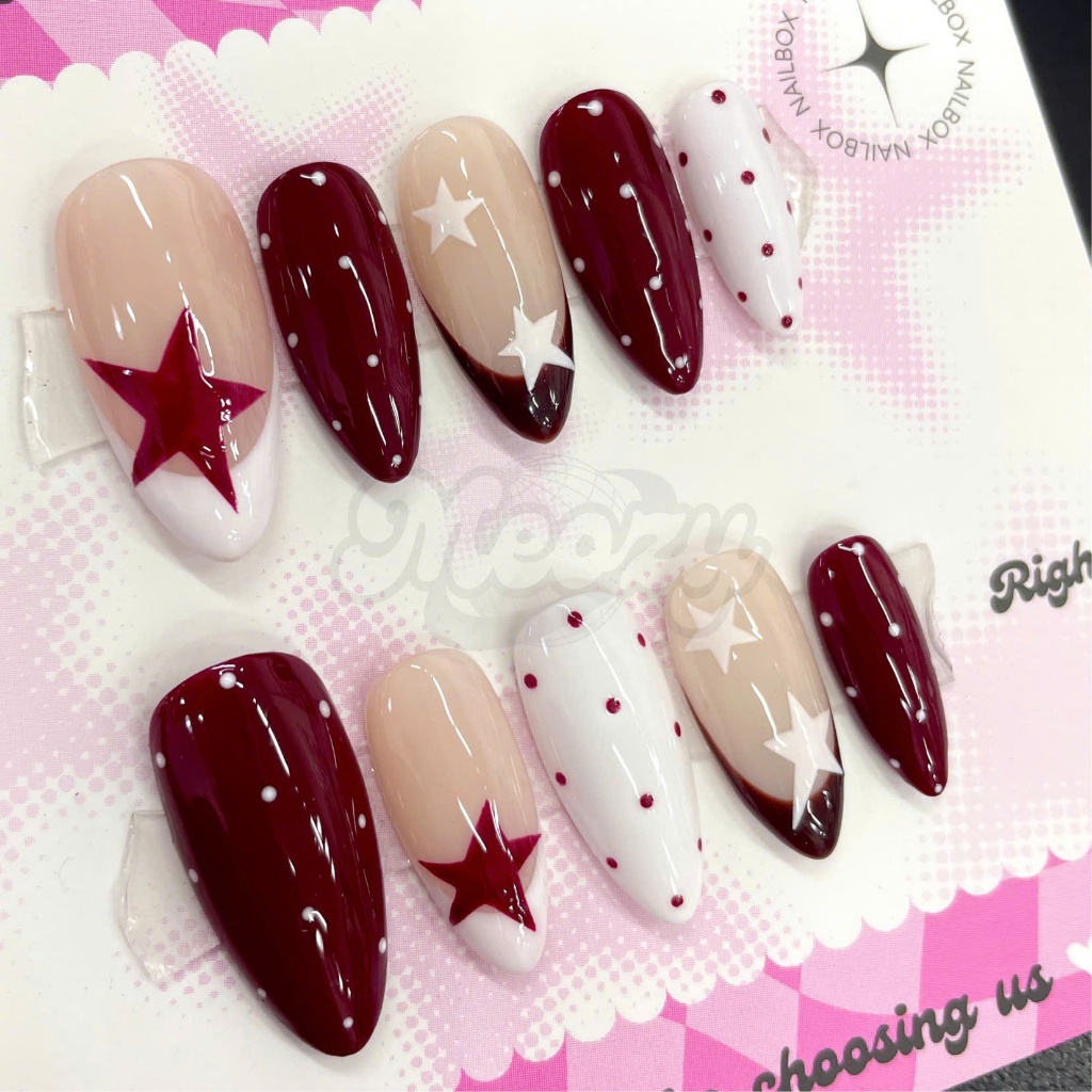 M69 - Nailbox ngôi sao tone đỏ cá tính thiết kế thủ công