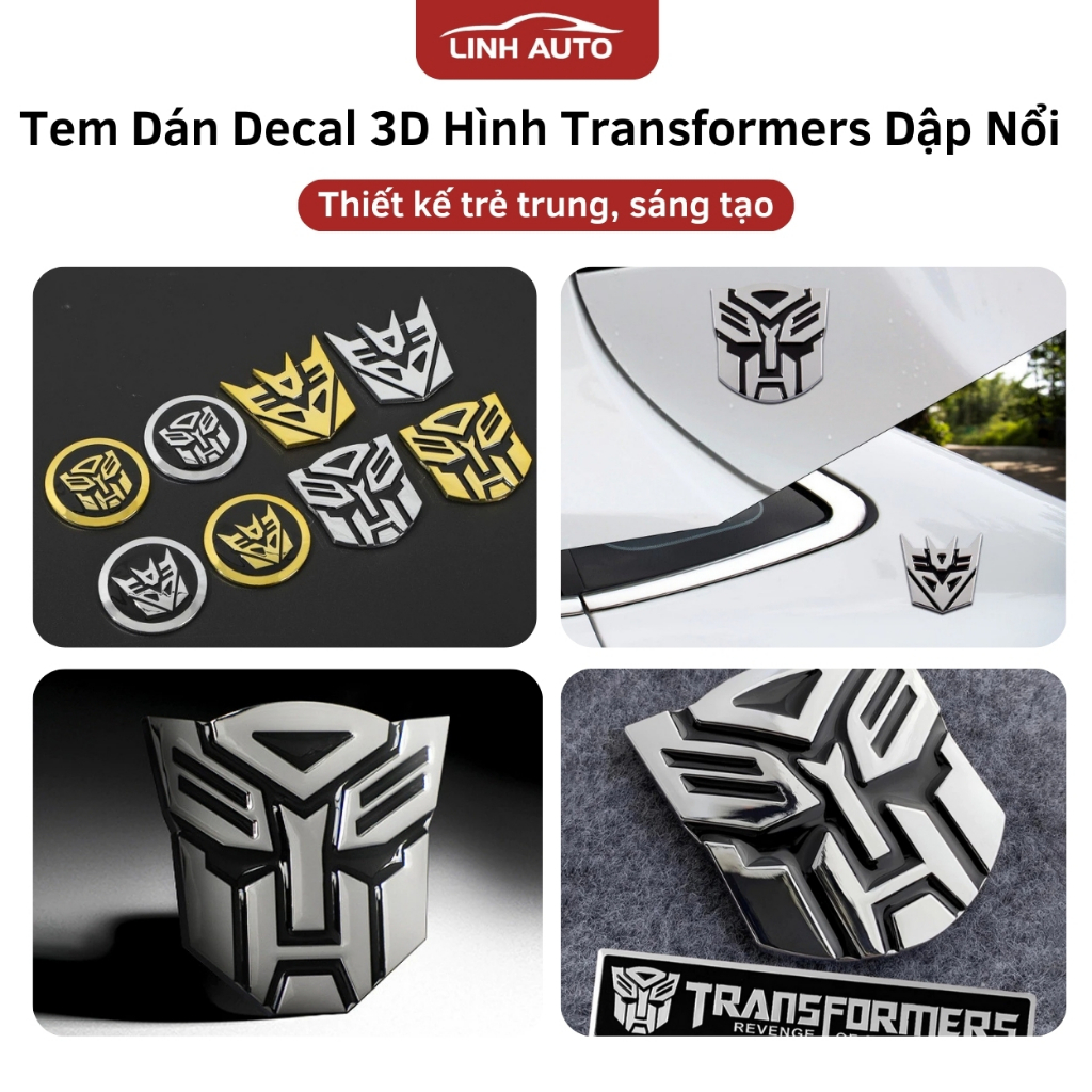 Tem Dán Nắp Bình Xăng Ô Tô Hình Transformers - Miếng Dán Decal 3D Trang Trí Xe Ô Tô, Xe Máy