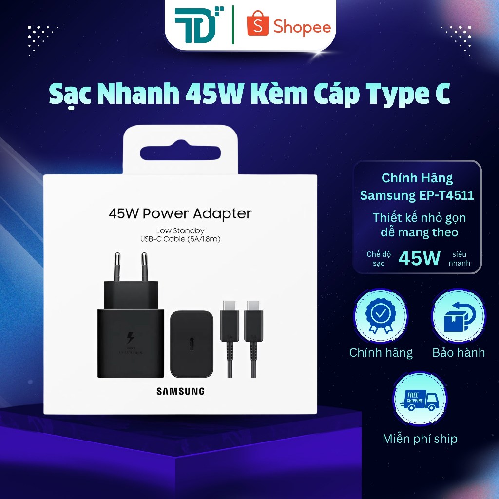Adapter Sạc Nhanh 45W Kèm Cáp Type C Chính Hãng Samsung EP-T4511 - Sạc Siêu Tốc