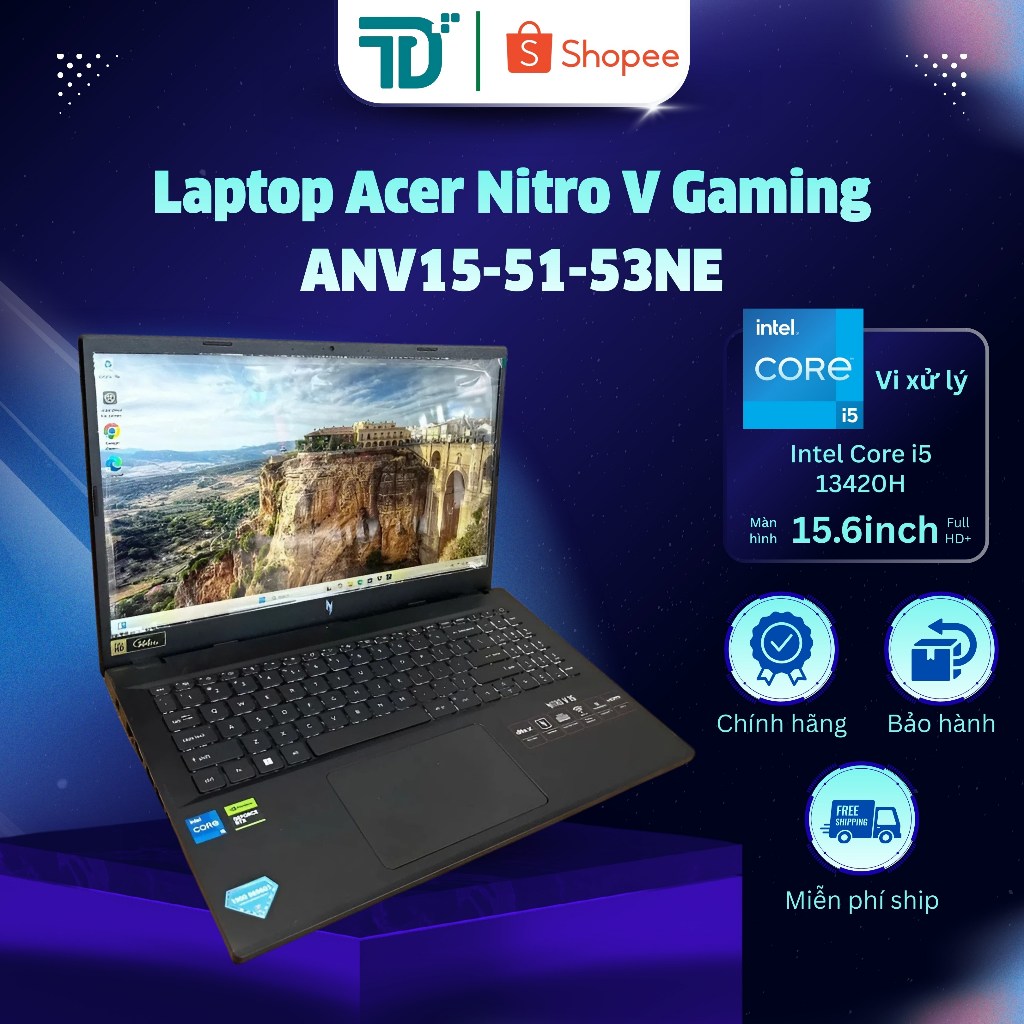 Laptop Acer Nitro V Gaming ANV15-51-53NE i5 13420H/16GB/512GB/RTX2050 - Bảo hành hãng