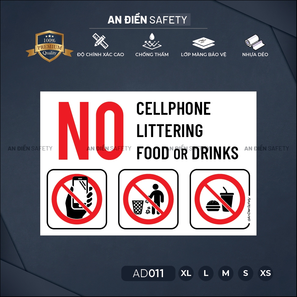 Biển Báo NO Cellphone Littering Food Or Drinks | Premium An Điền Safety Biển Báo An Toàn AD011