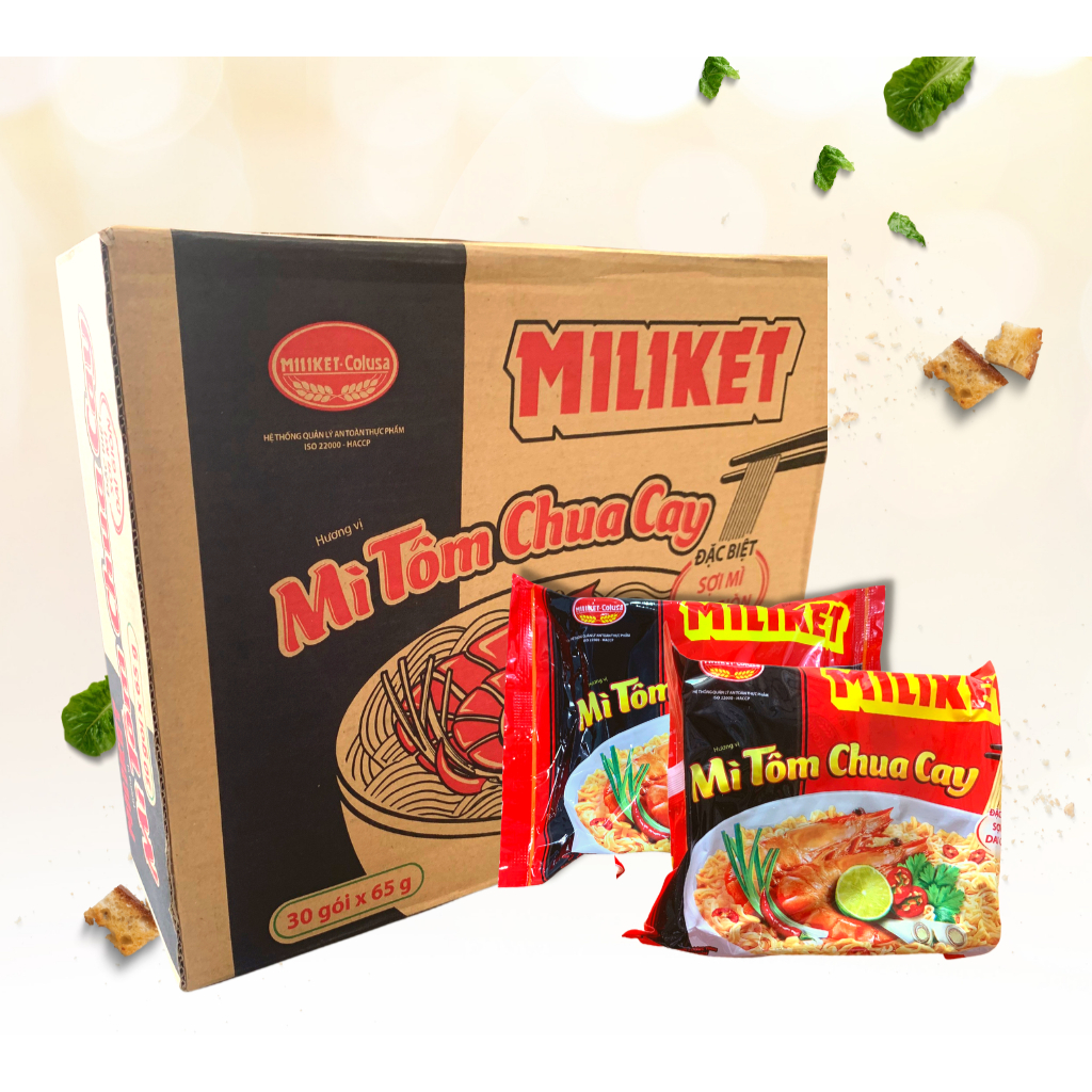 Thùng 30 gói Mì tôm chua cay Miliket gói 65g