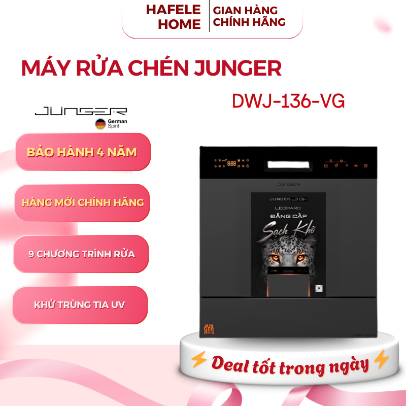 Máy Rửa Bát Junger Leopard DWJ-136-VG – Khử Trùng Tia UV – 9 Chương Trình Rửa – EEH