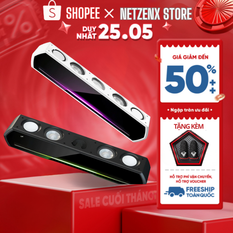 Loa Thanh Soundbar Bluetooth Loa Máy Vi Tính Pc Để Bàn NIYE V28 Màu Trắng Led Rgb Có Đồng Hồ Led Bas