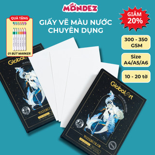 Giấy Vẽ Màu Nước Chuyên Dụng GLOBAL ART 300GSM Size A4/A5/A6 Không Thấm Nước Sang Mặt Sau, Vẽ Màu Acrylic, Màu Gouache