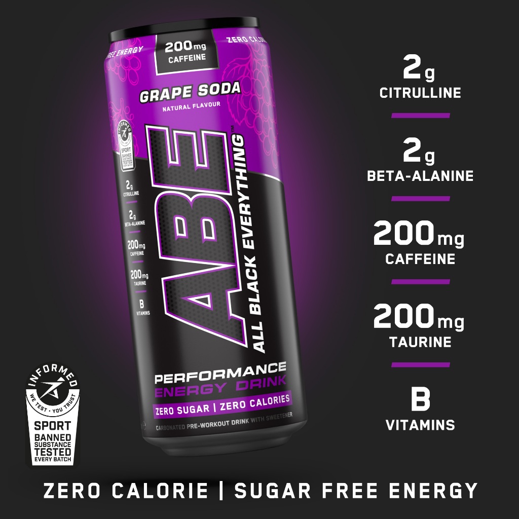 Lon abe pre workout vị grape soda Applied Nutrition 330ml