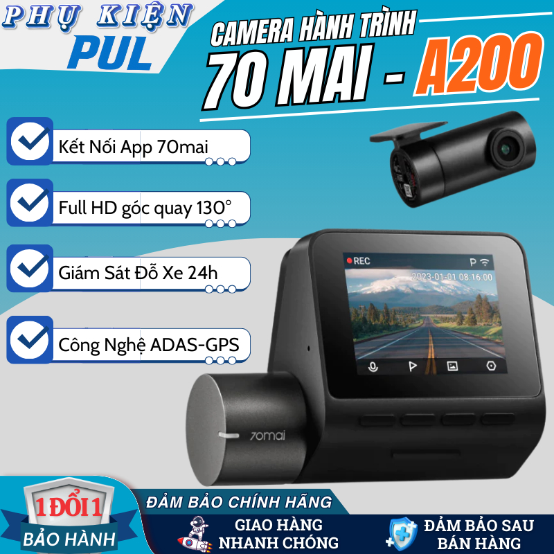 Camera Hành Trình 70mai A200 HDR Ghi Hình Trước Sau, Bản Quốc Tế, Góc Rộng 130 Độ, Bảo Hành 12 Tháng