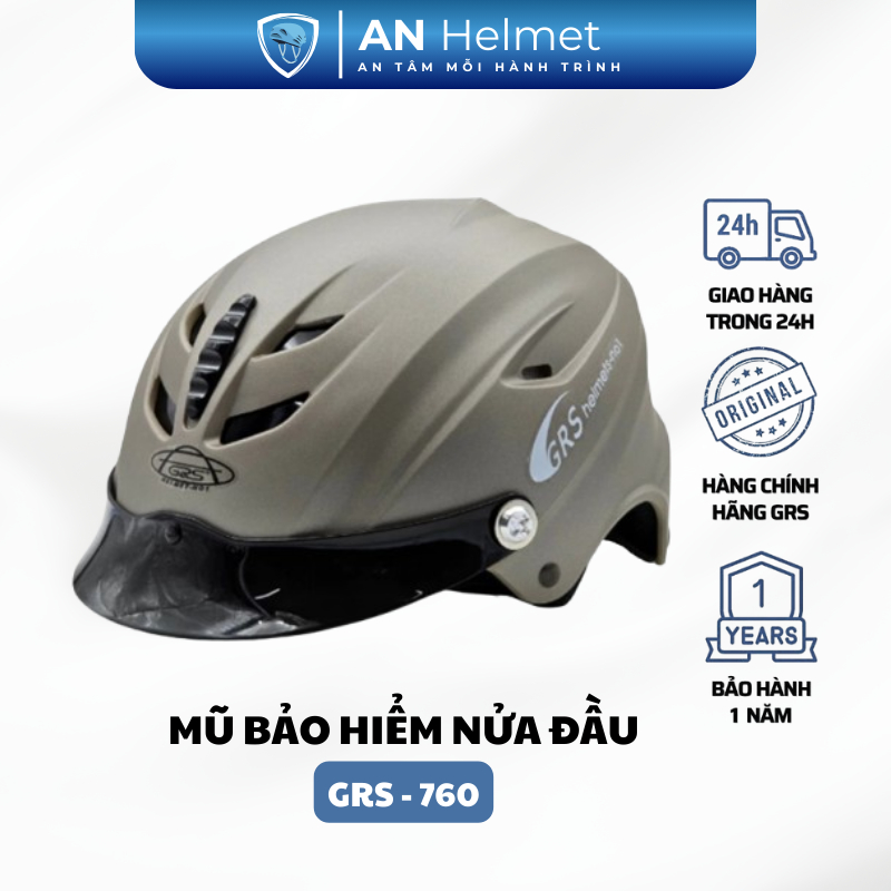 [FreeShip] Mũ Bảo Hiểm GRS Nửa Đầu Cao Cấp Chính Hãng A760 Size To Kiểu Lưỡi Trai Bền Bỉ Sang Trọng