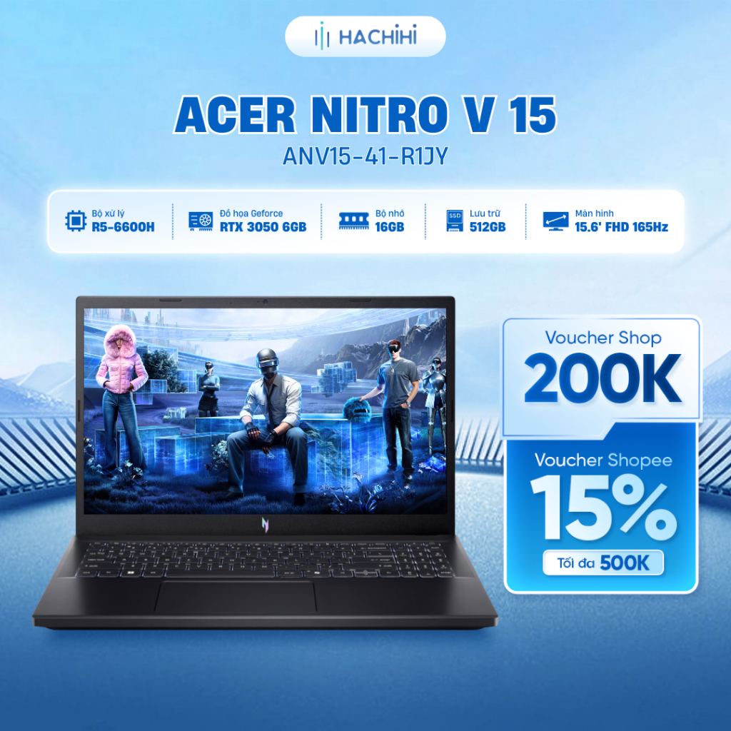 Laptop Gaming Acer Nitro V 15 ANV15-41-R1JY R5-6600H | GeForce RTX™ 3050 6GB | 16GB | 512GB | Win 11