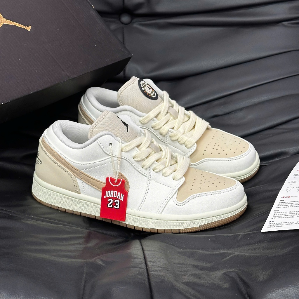 Giày JD 1 Low White Beige – JD 1 Low Trắng Kem Phối Da Cao Cấp, Phong Cách Streetwear
