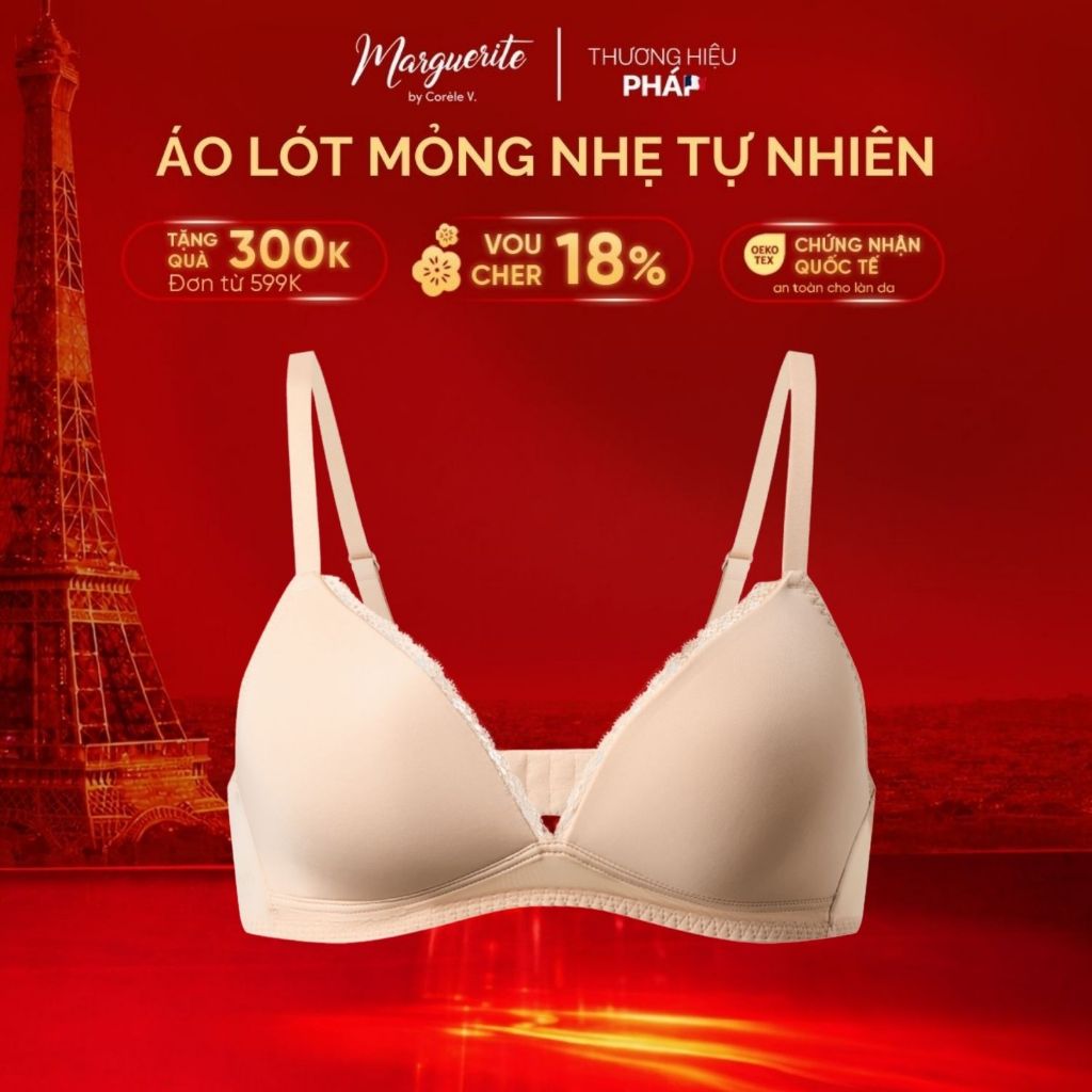[Có cup C] Áo lót nữ mút mỏng không gọng Cup tam giác viền ren, chất thun lạnh, chuẩn OEKO-TEX | COR