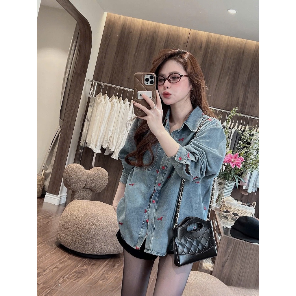 A1623-Áo sơ mi bò thêu ngựa QC L1