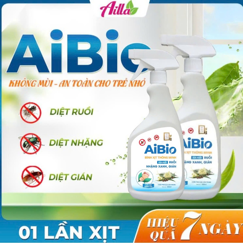 Combo 2 Chai Xịt Đuổi Ruồi Nhặng Gián AiBio 530ML Diệt Côn Trùng An Toàn