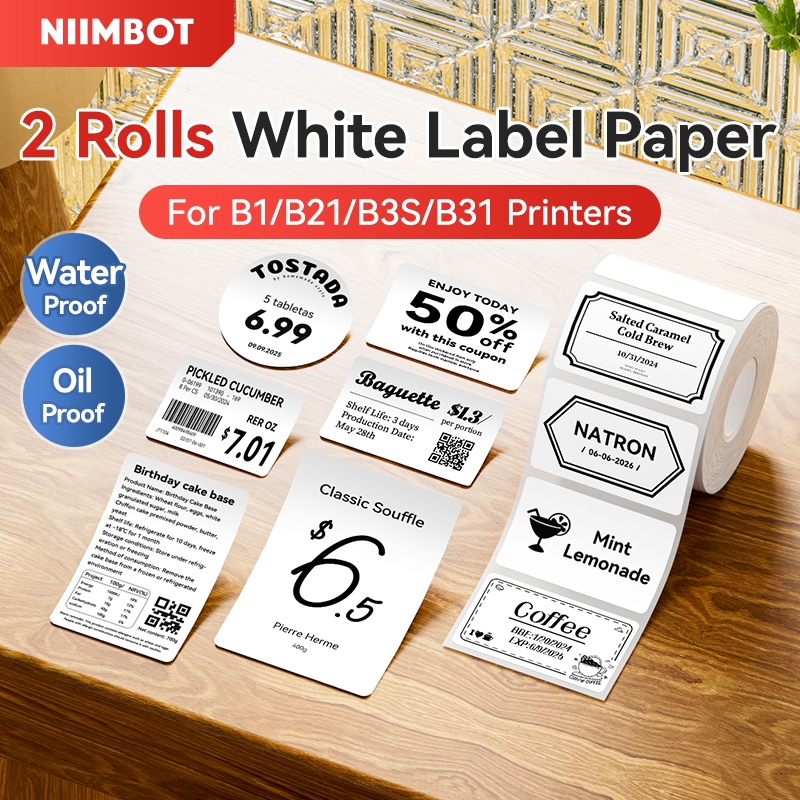 Niimbot B1/B21/B21Pro/B31/B3S Giấy dán nhãn nhiệt màu trắng 20-50mm Thẻ in Nhãn giá hàng hóa