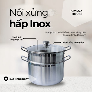 Bộ nồi xửng hấp inox cao cấp 2 tầng KIMLUX xửng hấp xôi nắp kính cao cấp nồi hấp đa năng, tiện lợi dùng được cho bếp từ
