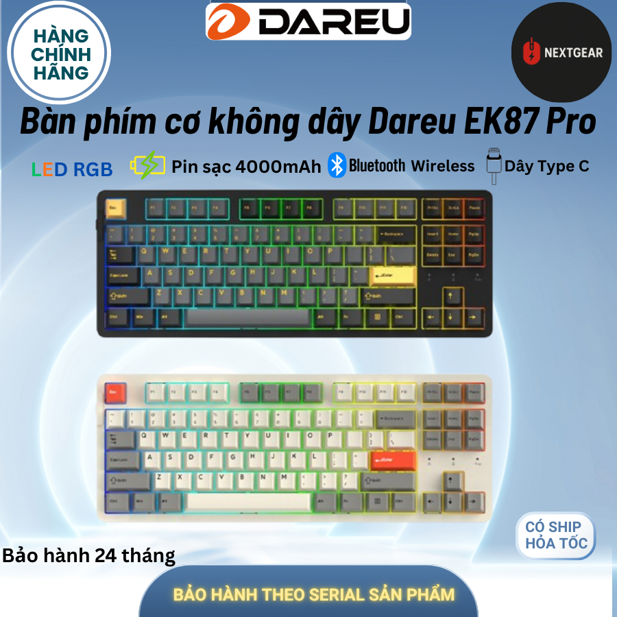 BÀN PHÍM CƠ KHÔNG DÂY DAREU EK87 PRO TRIPLE MODE – HOTSWAP, PBT DOUBLE-SHOT - NextGear
