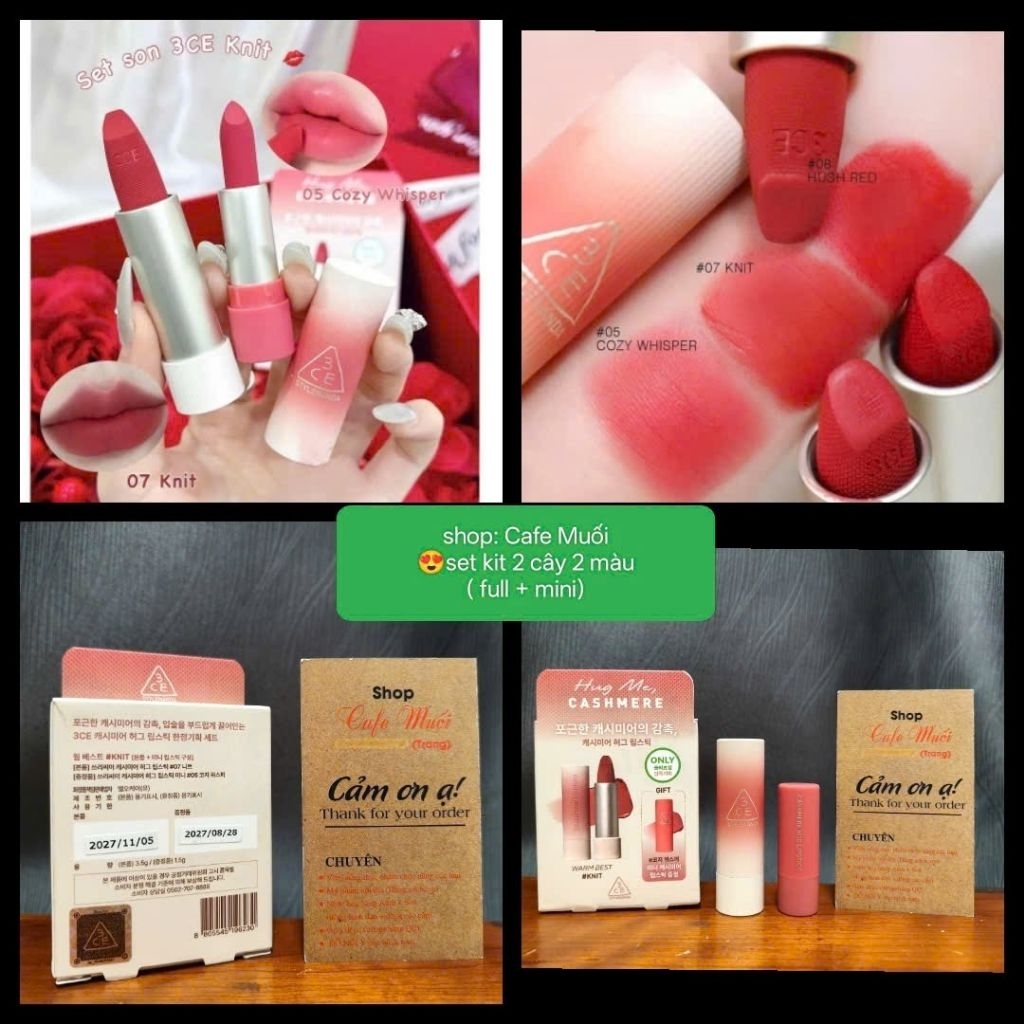 SET SON THỎI 3CE Knit Cashmere màu 07 ( fullsize 07 + mini 05 )