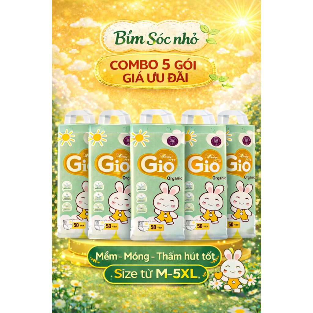 [ 250 miếng ] Combo 5 gói bỉm quần Baby gio giá ưu đãi cho mẹ