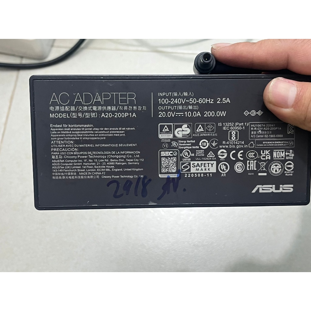 Bán sạc Laptop Asus Gaming TUF Chân Kim , 200W ( 20V - 10A ) Hàng Cũ Zin Theo Máy , Chính Hãng