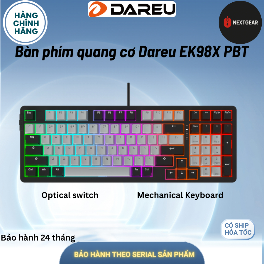BÀN PHÍM QUANG CƠ DAREU EK98X PBT BLACK GREY – CHỐNG NƯỚC, OPTICAL SWITCH, MULTI LED - NextGear