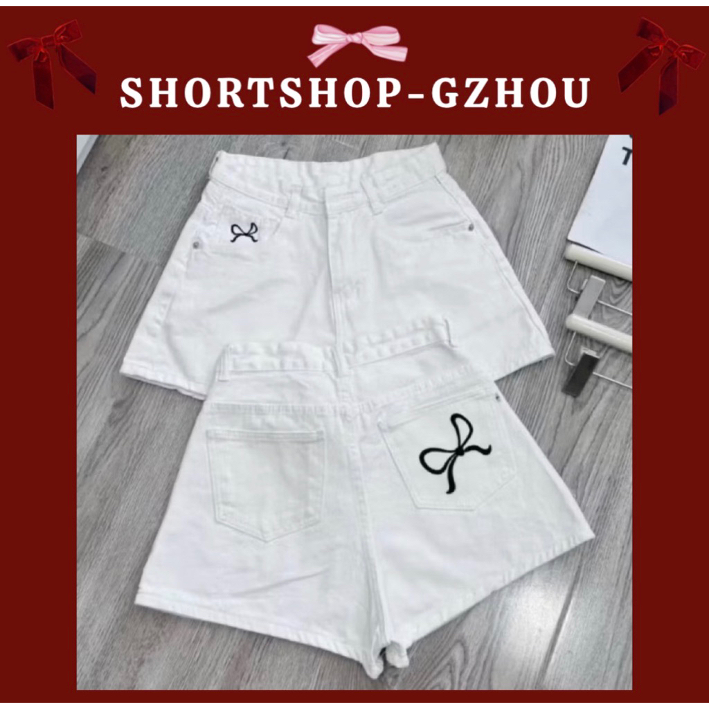 QUẦN ĐÙI SHORT JEAN THÊU NƠ , Quần short đùi jean kaki thêu 1 NƠ 💋💋, Quần Short Jean Nữ BigSize Thêu