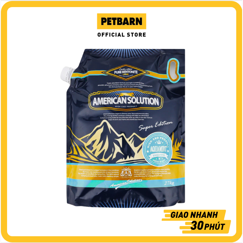 Cát vệ sinh American Solution Aqua Mint Bentonite Cat Litter 27kg - Mùi bạc hà PETBARN