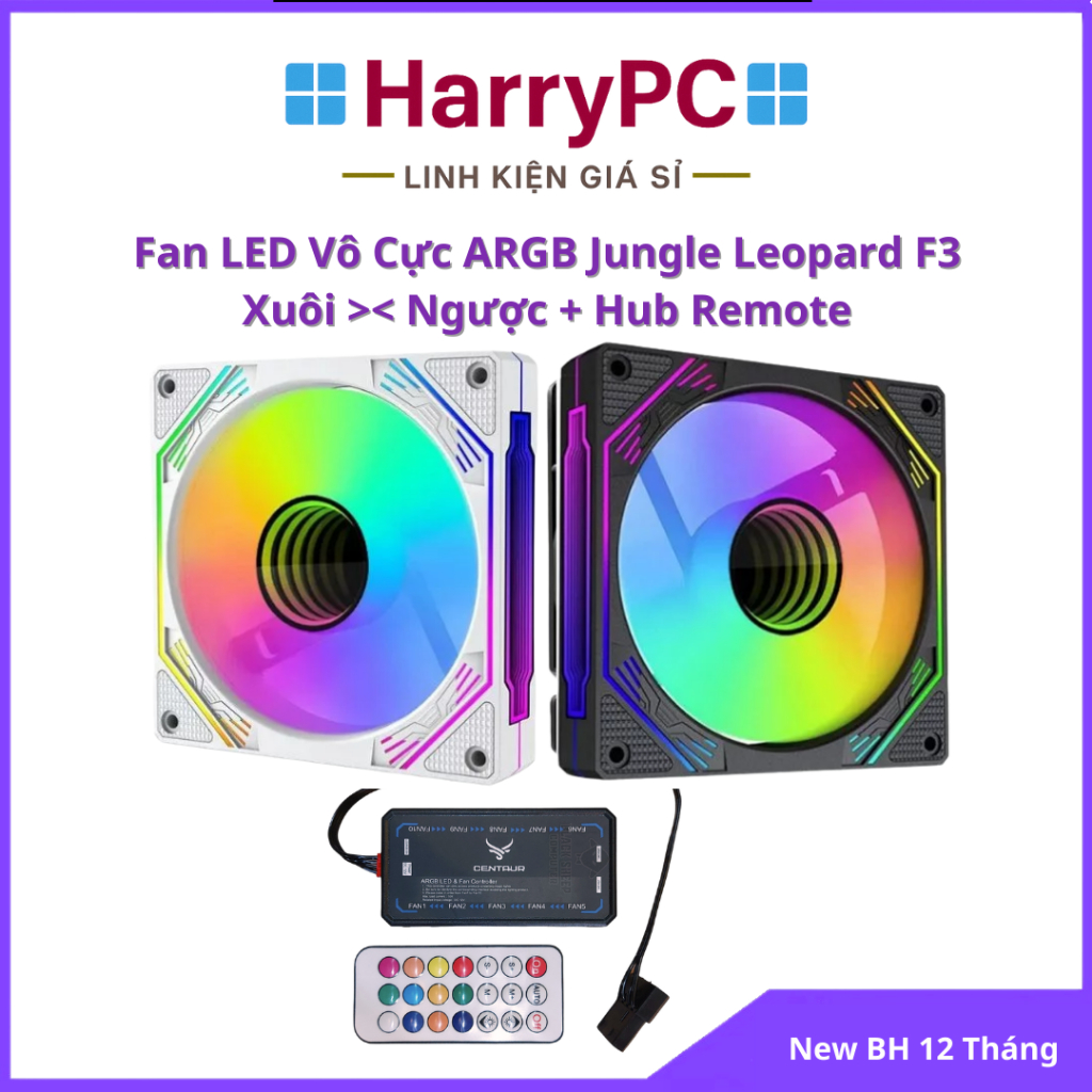 Fan LED JUNGLE LEOPARD F3 Led Vô Cực Xuôi & Ngược ARGB Đen/Trắng + Hub Điều Khiển LED