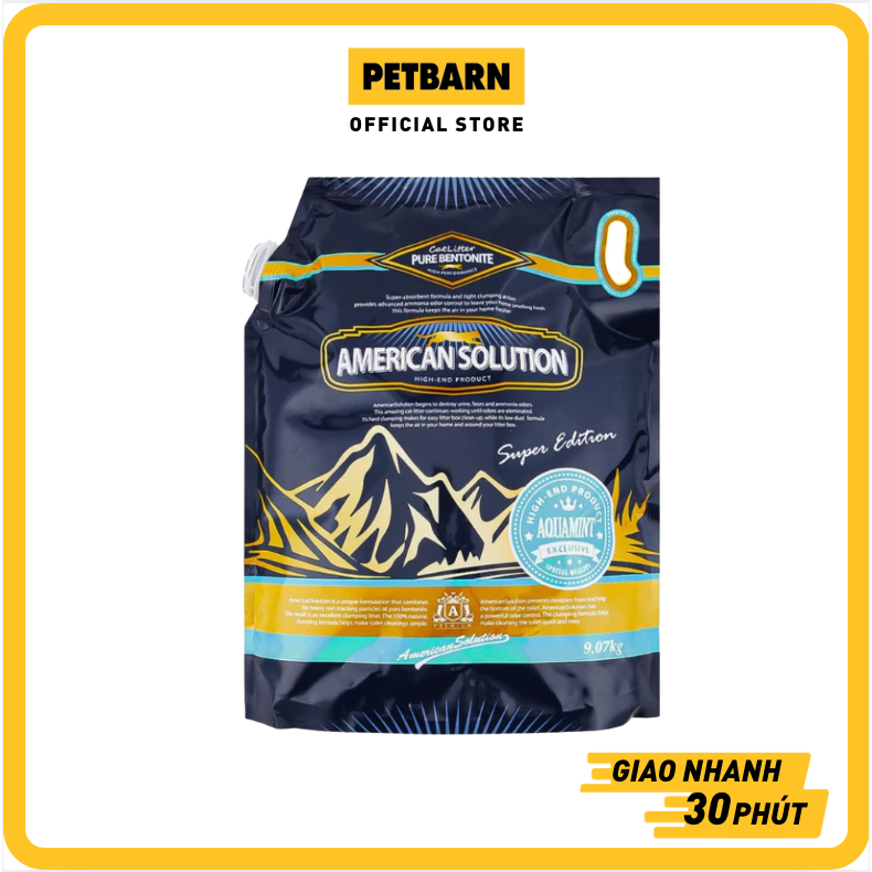 Cát vệ sinh American Solution Aqua Mint Bentonite Cat Litter 9kg - Mùi bạc hà PETBARN