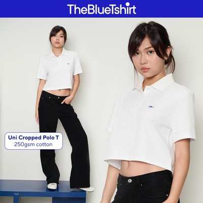 TheBlueTshirt - Áo thun trắng cổ polo croptop cotton dày dặn 250gsm cho nữ - Uni Cropped Polo