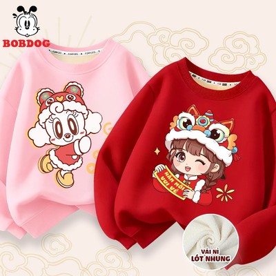 Áo nỉ sweaeter bé gái BOBDOG, áo thu đông cho bé chất nỉ nhung ấm áp in hình chúc tết cute