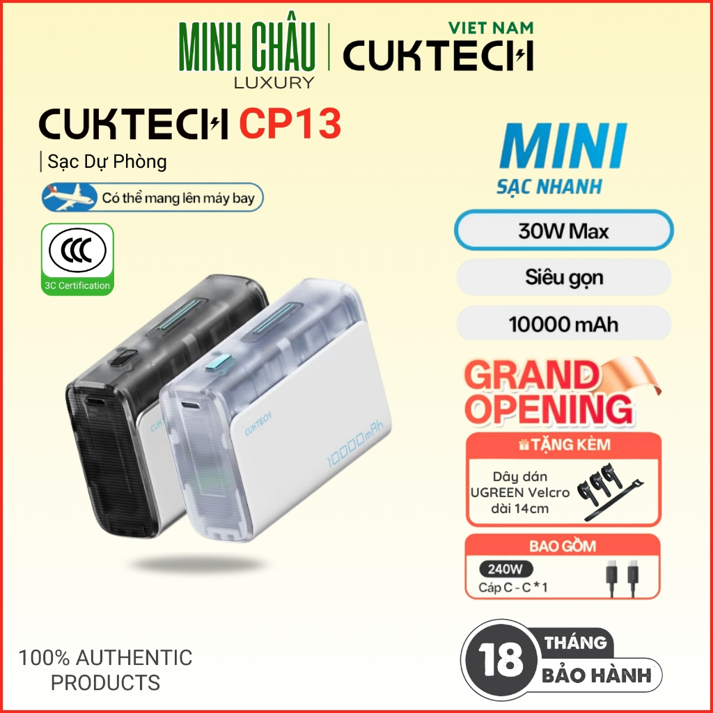 Pin Sạc Dự Phòng CUKTECH CP13 Pocket 10000mAh Trong suốt, Sạc Nhanh 30W, Hỗ Trợ iP17/16/15/14 - PB10