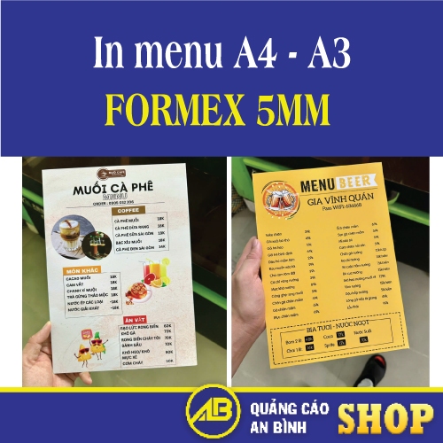 Menu A3-A4 Formex 5mm Chống Nước 2 mặt  -  Thiết Kế Theo Yêu Cầu
