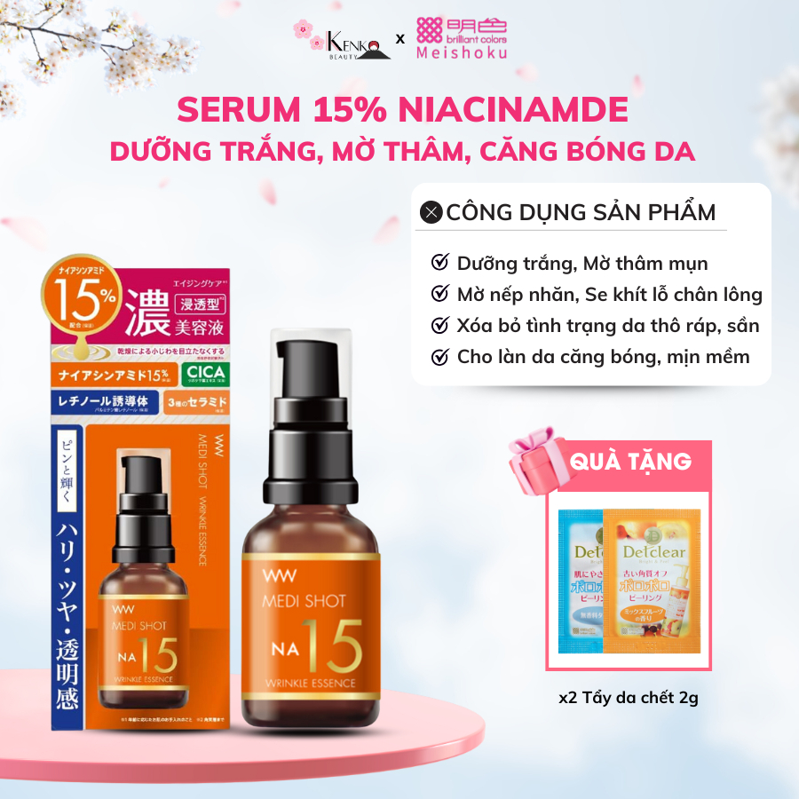 Serum Dưỡng trắng Giảm nhăn và Chống lão hóa toàn diện 15% Niacinamide MEISHOKU MEDISHOT NA15