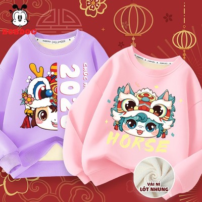 Áo sweater bé gái BOBDOG, áo nỉ bé gái chất nỉ nhung dày ấm in hình TẾT cute cho bé