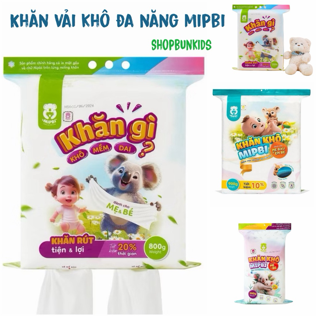 Khăn vải khô Mipbi Chính hãng / khăn khô đa năng cho bé sơ sinh vệ sinh lau 300g 600g 900g 800G 1000