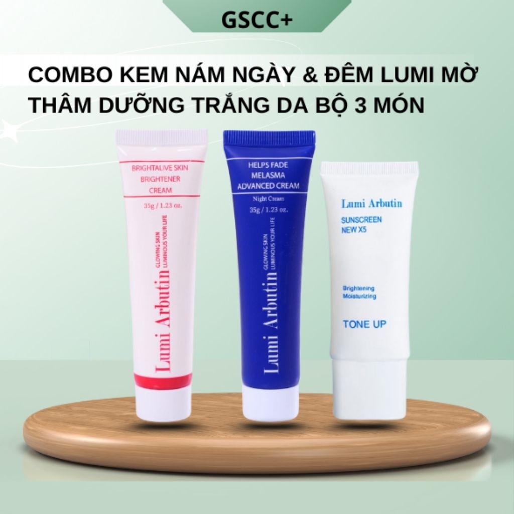Combo Kem Nám Mờ Thâm Lumi Arbutin Ngày Đêm Mờ Thâm Sáng Da Đều Màu Bộ 3 Món