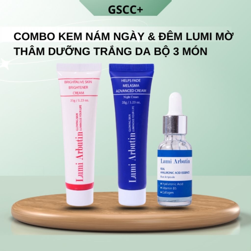 Combo Ngày Đêm Lumi Arbutin Mờ Thâm Nám Dưỡng Sáng Da Tự Nhiên Bộ 3 Món