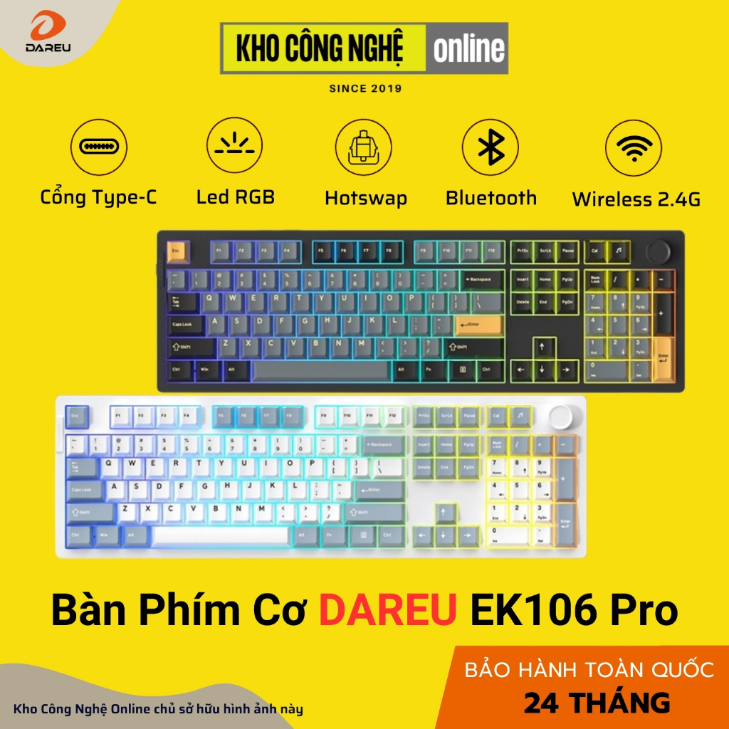 Bàn Phím Cơ Gaming Dareu EK106 Pro - Black Gold (Hàng Chính Hãng)