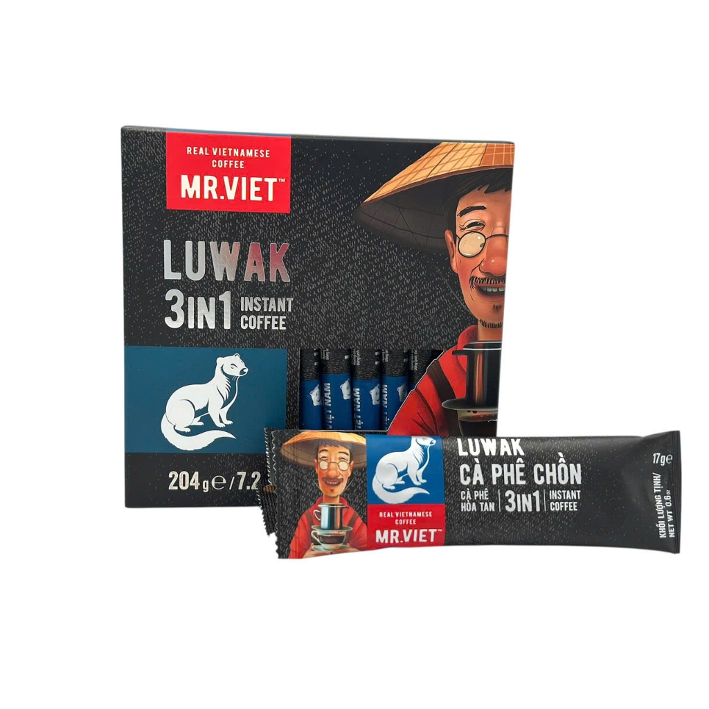 32 HỘP Cà phê hòa tan, cà phê chồn 3in1, béo từ sữa, vị khói từ cà phê Chồn - MR.VIET Coffee (12 gói