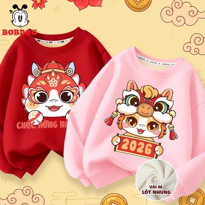 Áo nỉ sweater bé gái BOBDOG, áo tết cho bé chất nỉ nhung ấm áp in hình chúc mừng năm mới cute