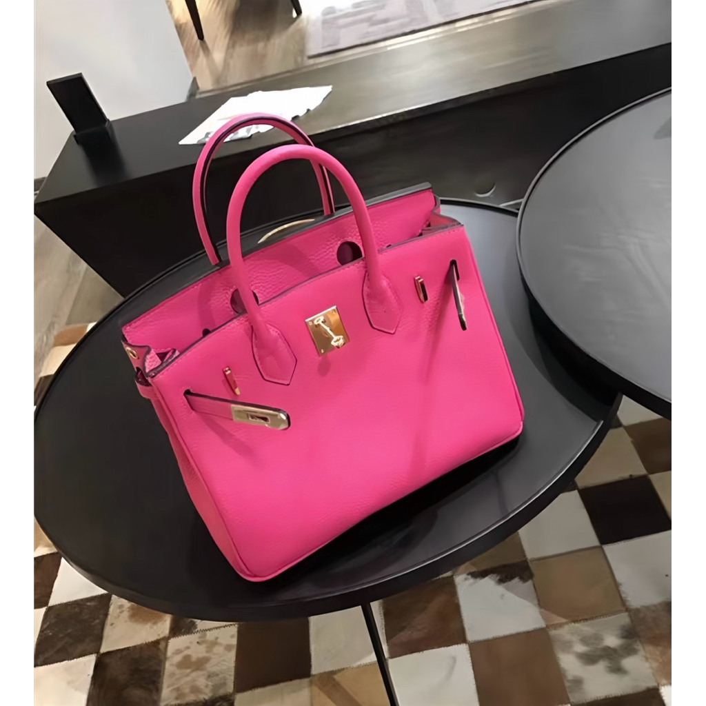 [Tặng kèm khăn] Túi HM phiên bản cao cấp size 30 birkin thời trang nữ màu hồng rực