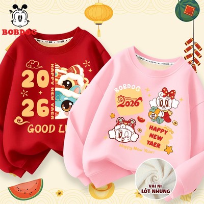 Áo nỉ cho bé gái BOBDOG, áo sweater dài tay chất nỉ nhung dày ấm in hình tết cute cho bé