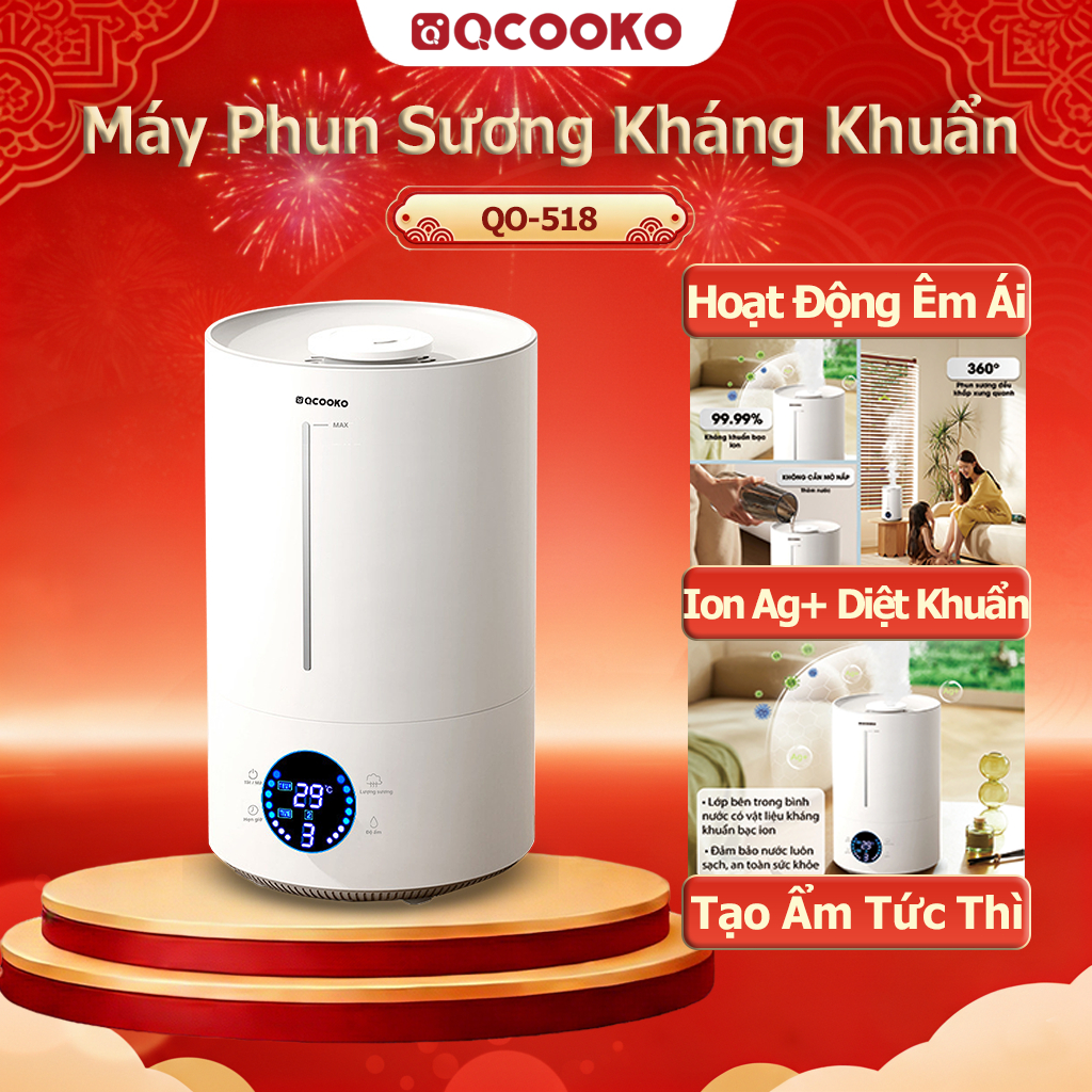 Máy Phun Sương Tạo Ẩm QCOOKO Hoạt Động Êm Ái Chống Hanh Khô Nhanh Chóng Dung Tích Lớn 4L