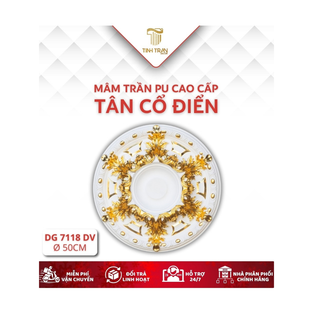 MÂM TRẦN PU DÁT VÀNG DG 7118 DV | ĐƯỜNG KÍNH Ø 50CM