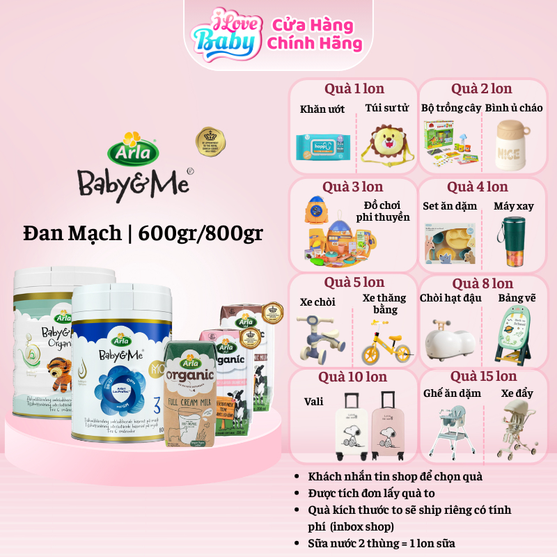 (Date 2026) Sữa Bột Arla Baby&Me Organic Đạm A2 & Arla HMO-Phát Triển Toàn Diện số 1,2,3 "ilovebaby"