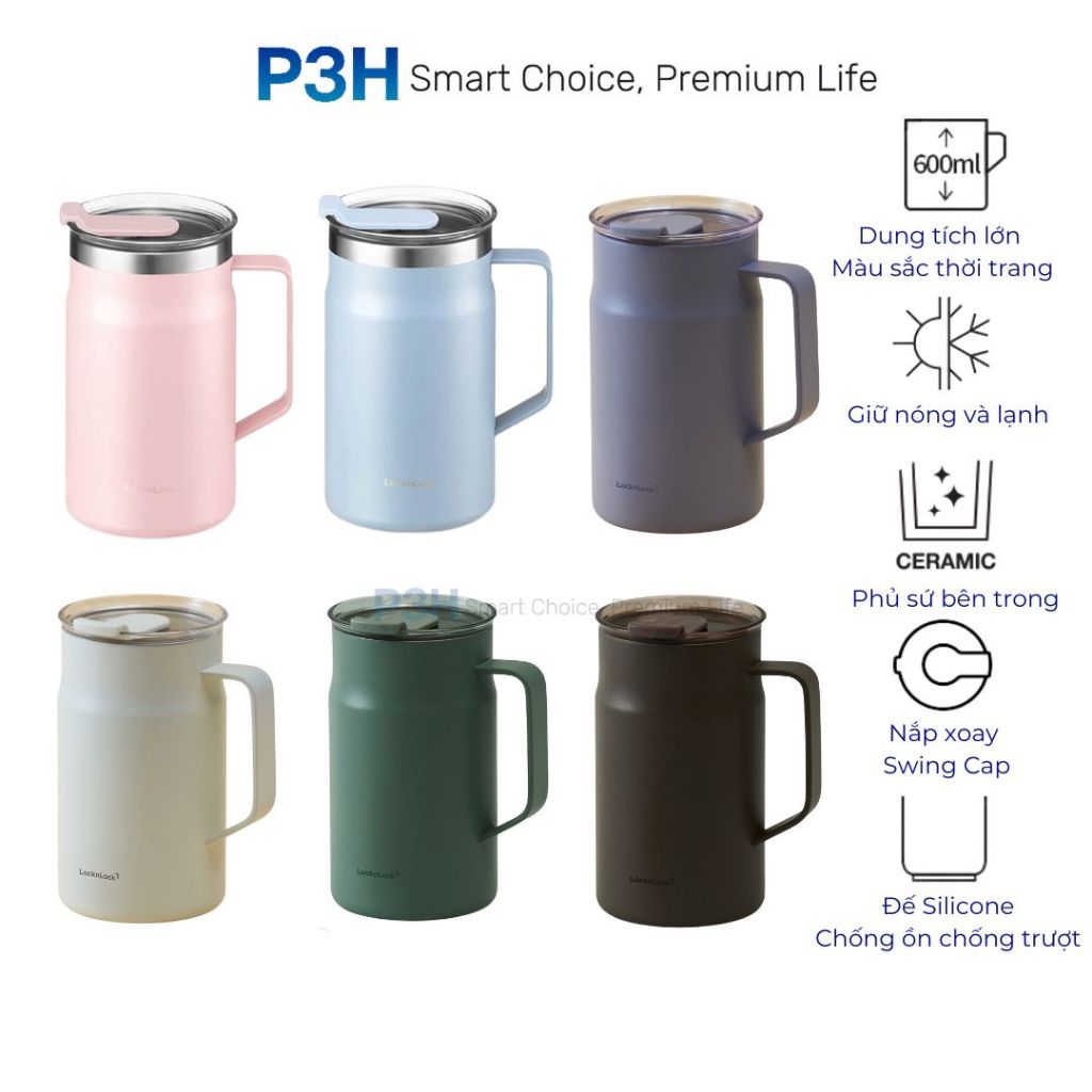 Ly giữ nhiệt Lock&Lock Metro Mug 600ml nắp xoay quai cầm chắc chắn , có loại phủ sứ LHC4282 P3H